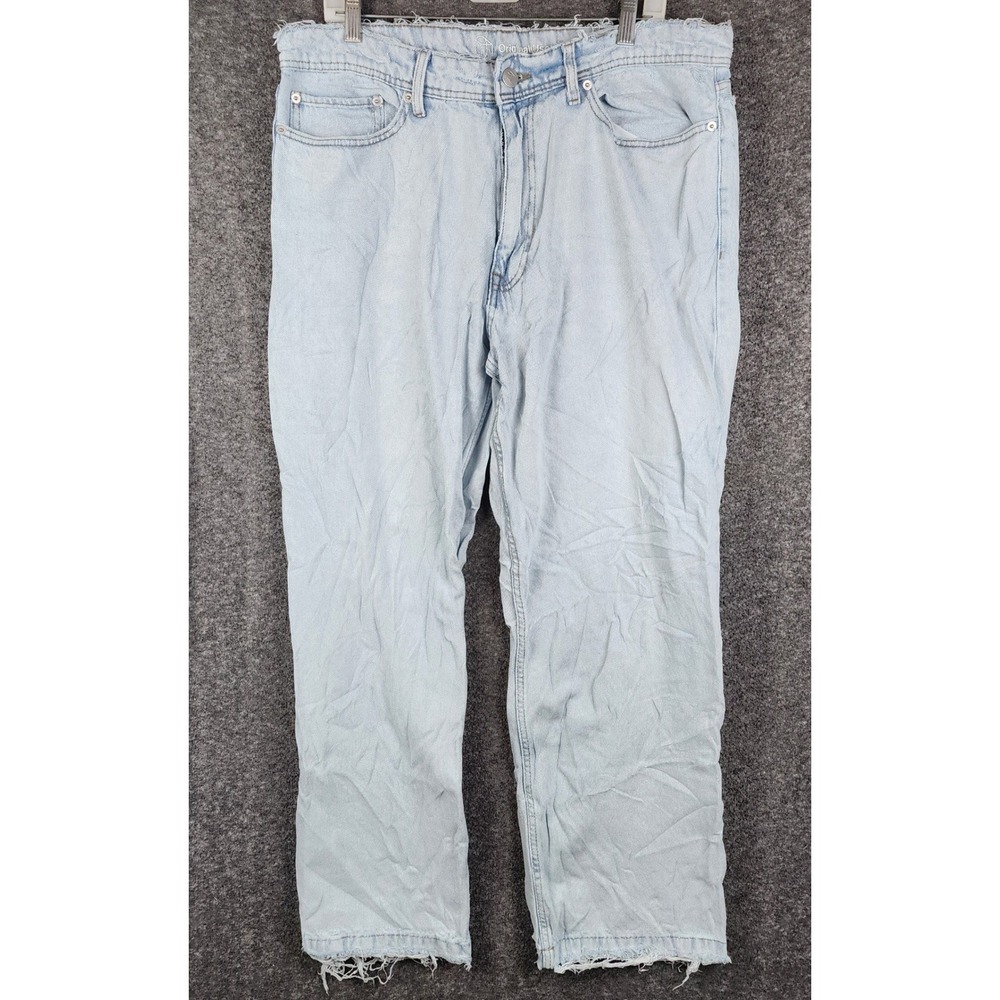 Original Use Jeans Mens 36x32 Light Wash Baggy Distressed Raw Hem Denim